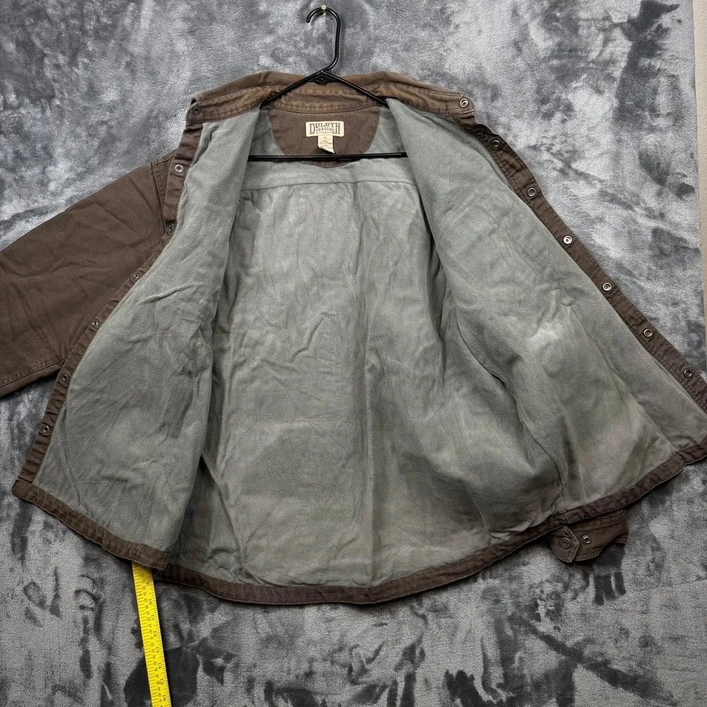 Duluth Trading Co Shirt Jacket Mens XL Brown Excellent Canvas Fleece Lined Work